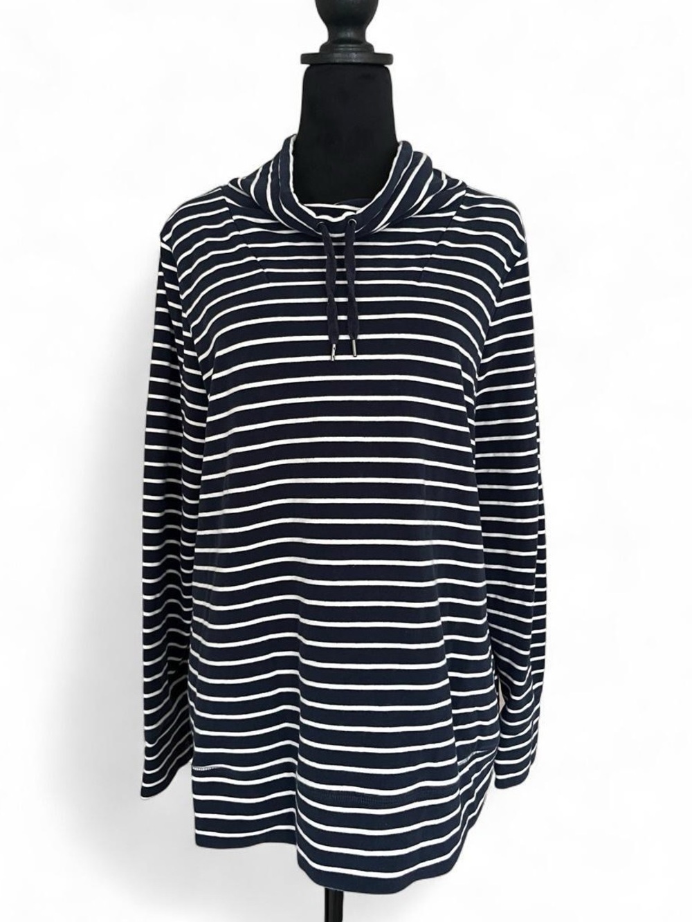 L.L.Bean Women’s Large Petite Navy Blue Nautical Striped Cowl Neck Top